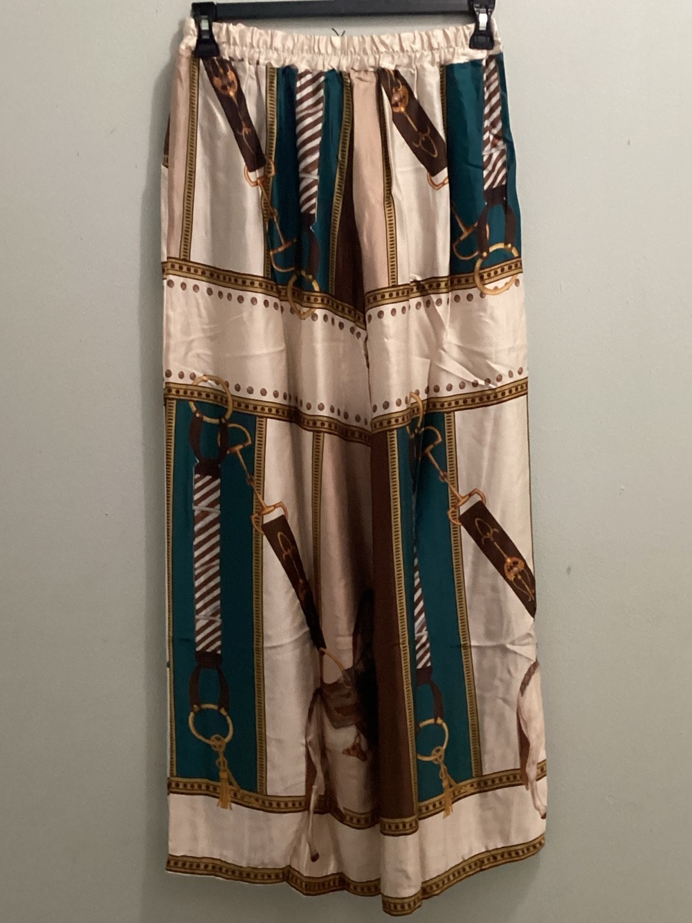 Made in Italy Cream, Brown & Teal Equestrian-Print Wide-Leg 2pcs set - Picture 5 of 7